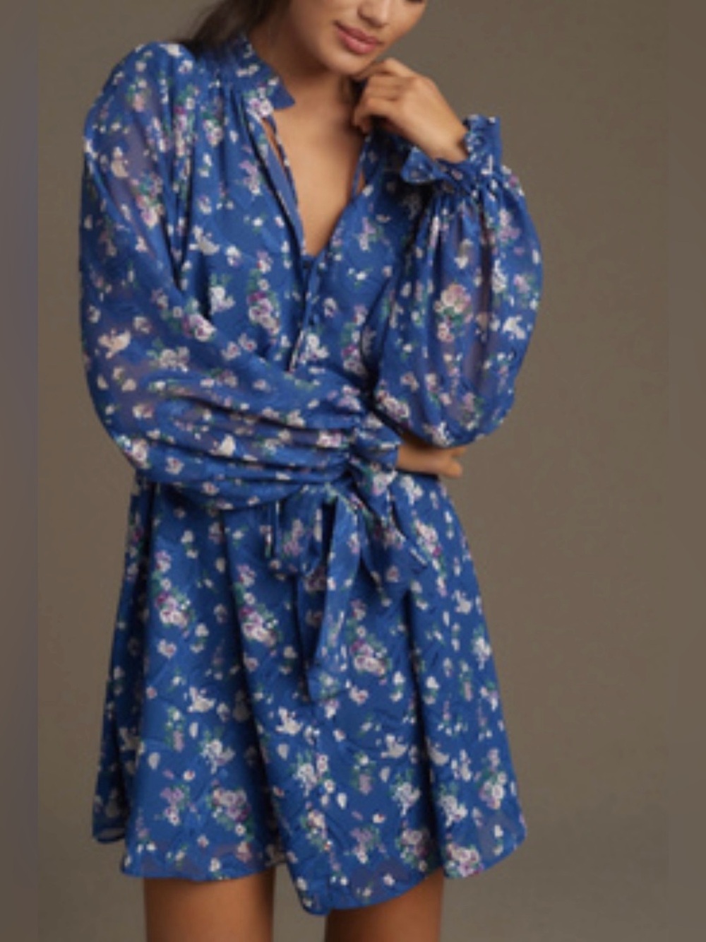 Women’s Anthropologie Endless Rose Puff Sleeve Mini Dress Blue Cottagecore Large